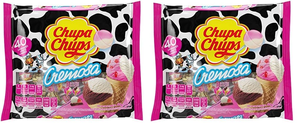 Chupa Chups Cremosa Lollipop Assortment, 2 Ice Cream Flavors, Individually Wrapped Candy for Kids, 16.9 OZ Bag (40 Suckers) (Pack of 2)