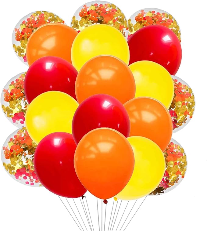 We Moment 12 Inch Red Orange Yellow Balloons with Red Orange Yellow Confetti Balloons,50pcs,for Thanksgiving Boys' Birthda...
