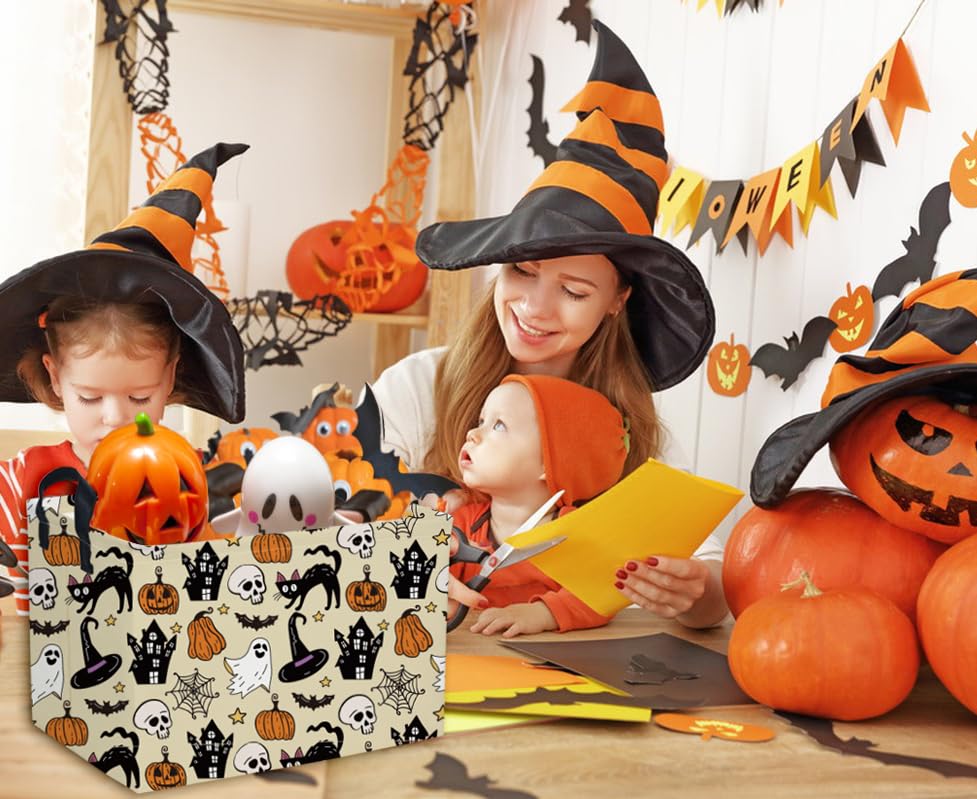 DDBASKET Halloween Basket Pumpkin Baskets Trick or Treat Basket Rectangular Toy Storage Bin for Halloweens Parties(Horror Halloween)
