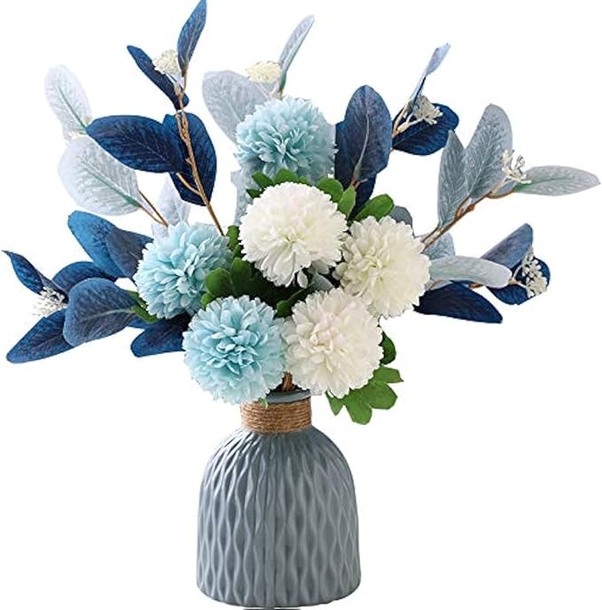 NAWEIDA Artificial Flowers with Vase Faux Hydrangea Flower Arrangements Table Centerpieces for Home Garden Party Wedding D...