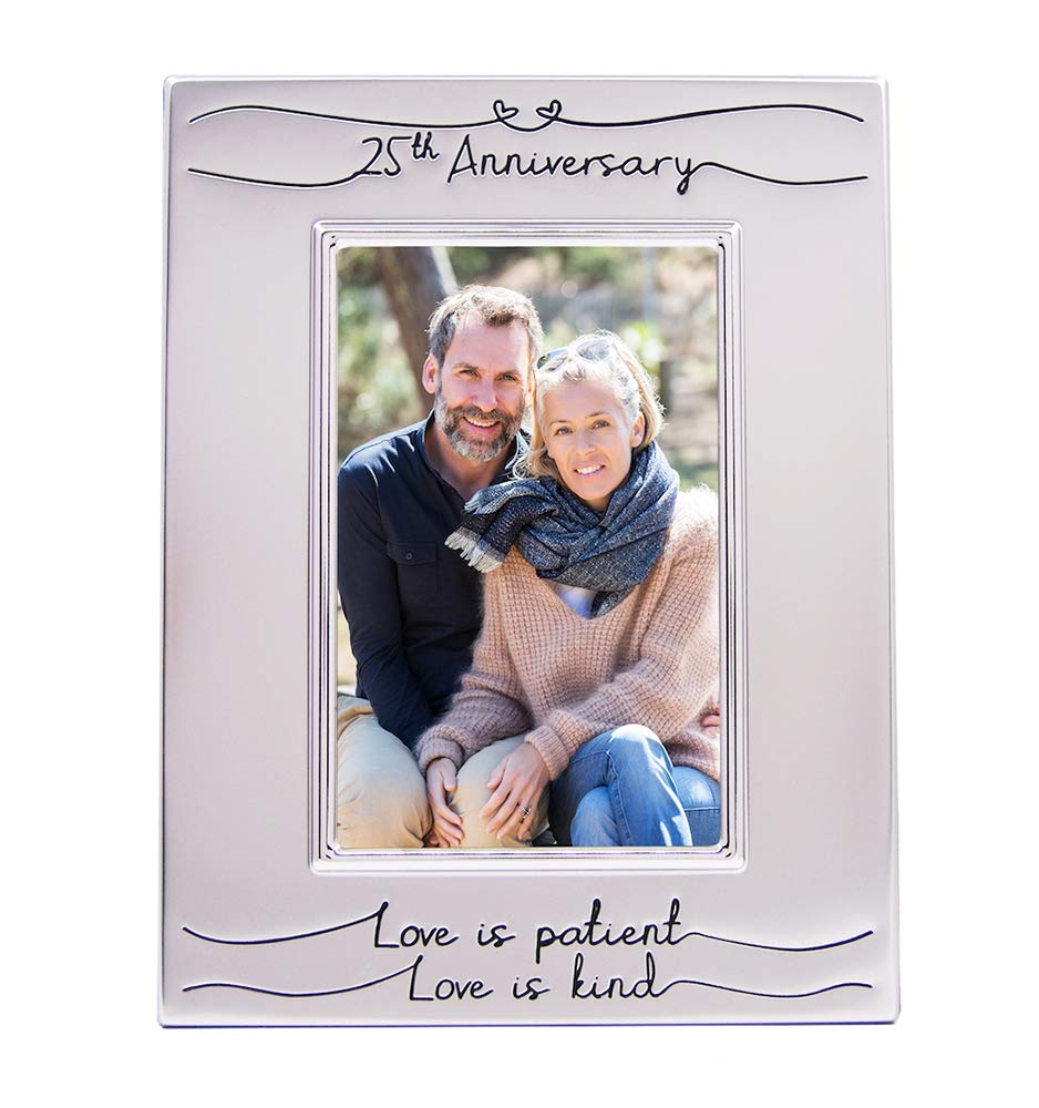 Haysom Interiors Beautiful Two Tone Silver Plated 25th Anniversary 4" x 6" Picture Frame with Black Velvet | Unique and Thoughtful Gift Idea