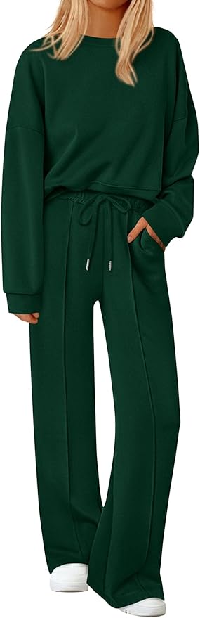 PRETTYGARDEN 2 Piece Sets For Women Fall Trendy Long Sleeve Sweatshirt Wide Leg Pants Loungewear Set Matching Sweatsuit