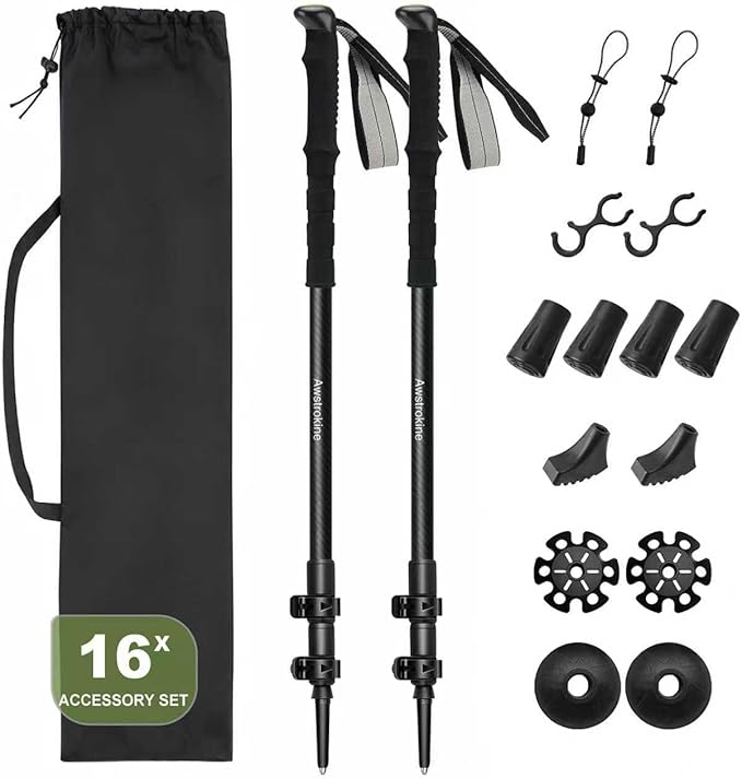 Ultra Light Carbon Fiber Hiking Trekking Poles - 6.07oz Nordic Trekking Sticks with Full EVA Grips & Quick Locks, All-Terr...