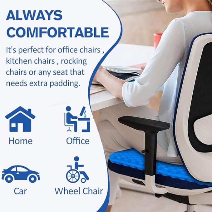 Helishy Gel Seat Cushion, Super Large Gel Cushion Chair Pads with Non-Slip Cover for Home Office Car Seat Wheelchair, Soft Breathable Honeycomb Seat Cushion for Relieve Hip Pain, As Seen On TV