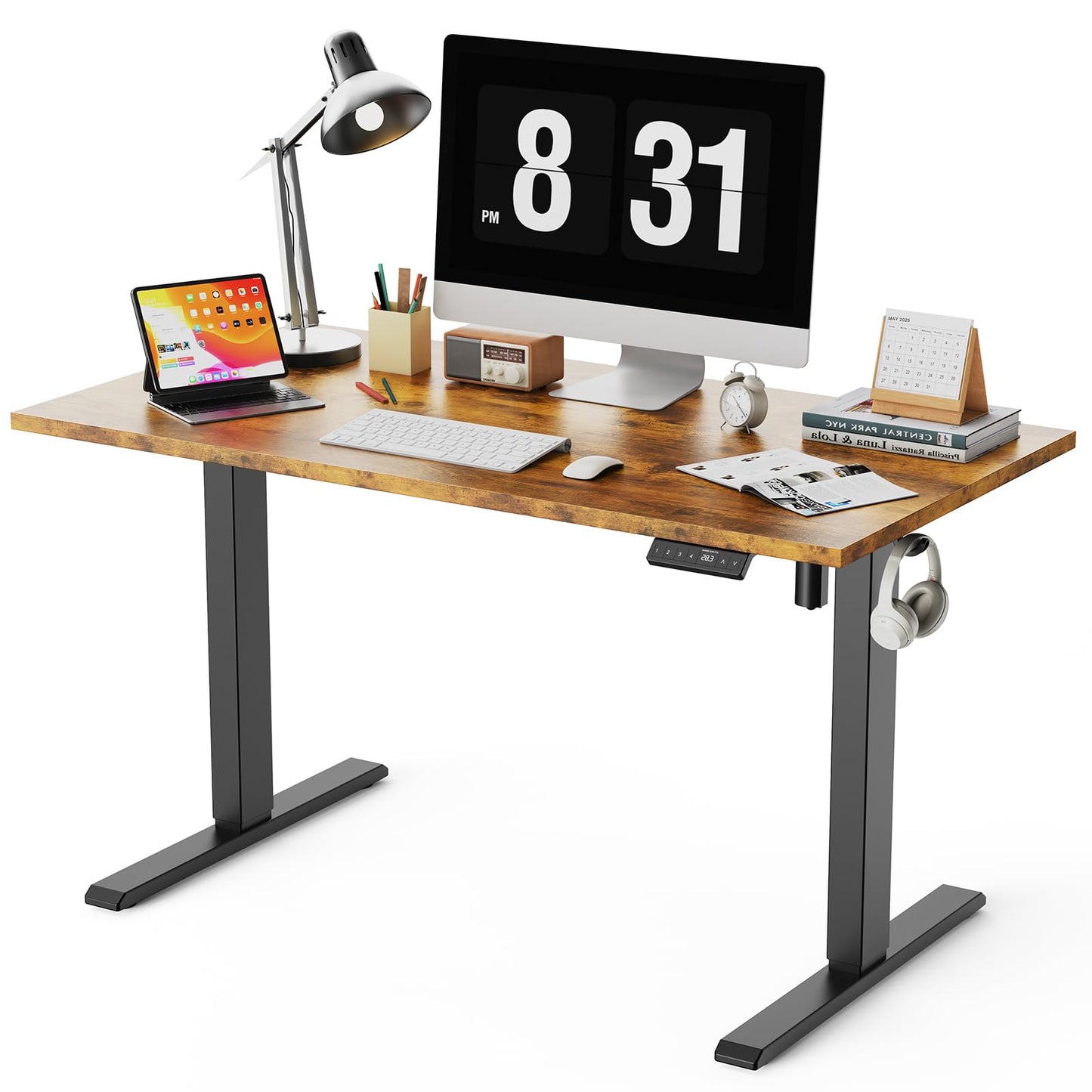 WALKINGDESK 48x24 Inches Whole Piece Electric Standing Desk, Seamless One Piece Height Adjustable Sit to Stand up Desk for Home Office, Ergonomic Computer Workstation, Rustic Brown