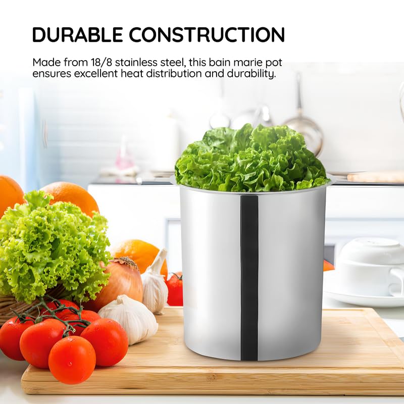 OCS Parts 4.25 Quart Bain Marie Pot with Lid Set | 7.75" x 6" Stainless Steel Pot for Warm or Cold Food, Home Kitchens, Stovetop, Steam Tables, Catered Events, Soup Warmers or Buffet and Salad Bars