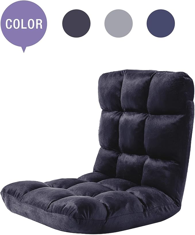 FLOGUOR Indoor 5-Position Adjustable Floor Chair with Back Support Folding Padded Gaming Sofa Chair, Lounge Chair for Adults Video Gaming, Perfect for Meditation, Reading QL050-BK