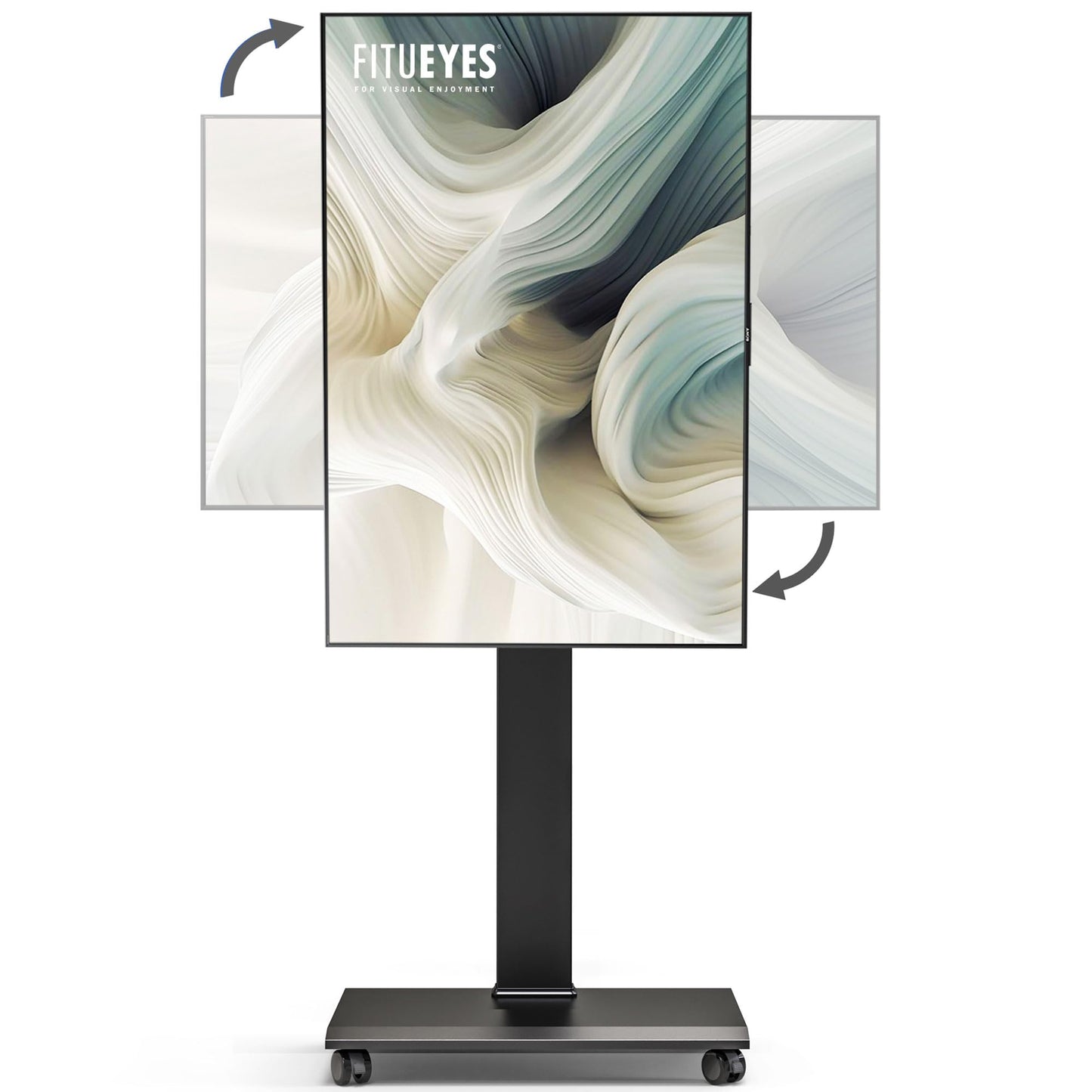 FITUEYES Rolling TV Stand - Portable Mobile TV Cart on Wheels for 32 to 65 70 75 Inch TVs, Landscape to Portrait Rotating and 40°Swivel, Height Adjustable TV Cart Rolling TV Stand Hold Up to 88 Lbs