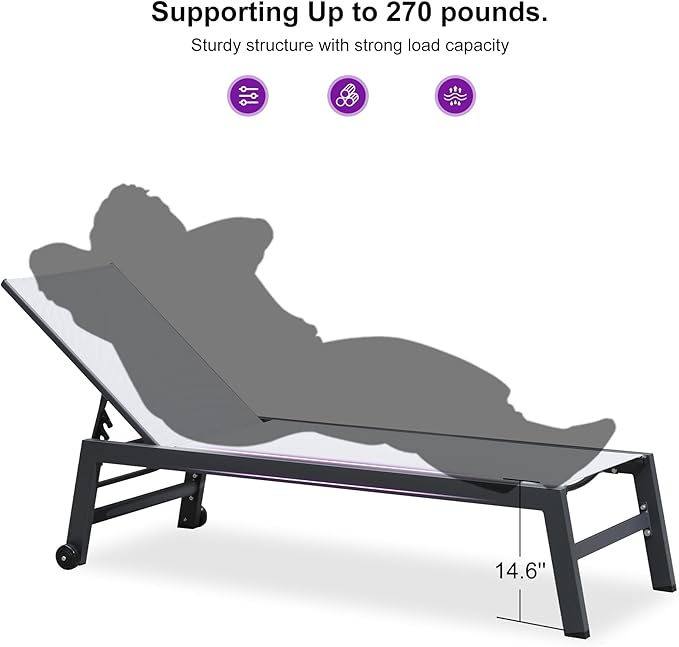 PURPLE LEAF Patio Chaise Lounge Set for 2 Outdoor Chaise Lounge Chair with Aluminum Frame and Wheels Pool Lounge Chairs for Deck Yard Poolside Table Included, Linen