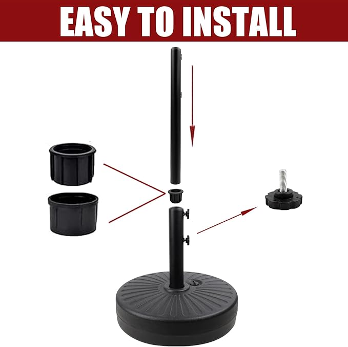 Roixeeds 50LBS Round Umbrella Base Water Filled with Steel Umbrella Holder, Heavy Duty Fillable Umbrella Base Stand for Outdoor, Patio, Lawn, Garden (Black) (Stripes)