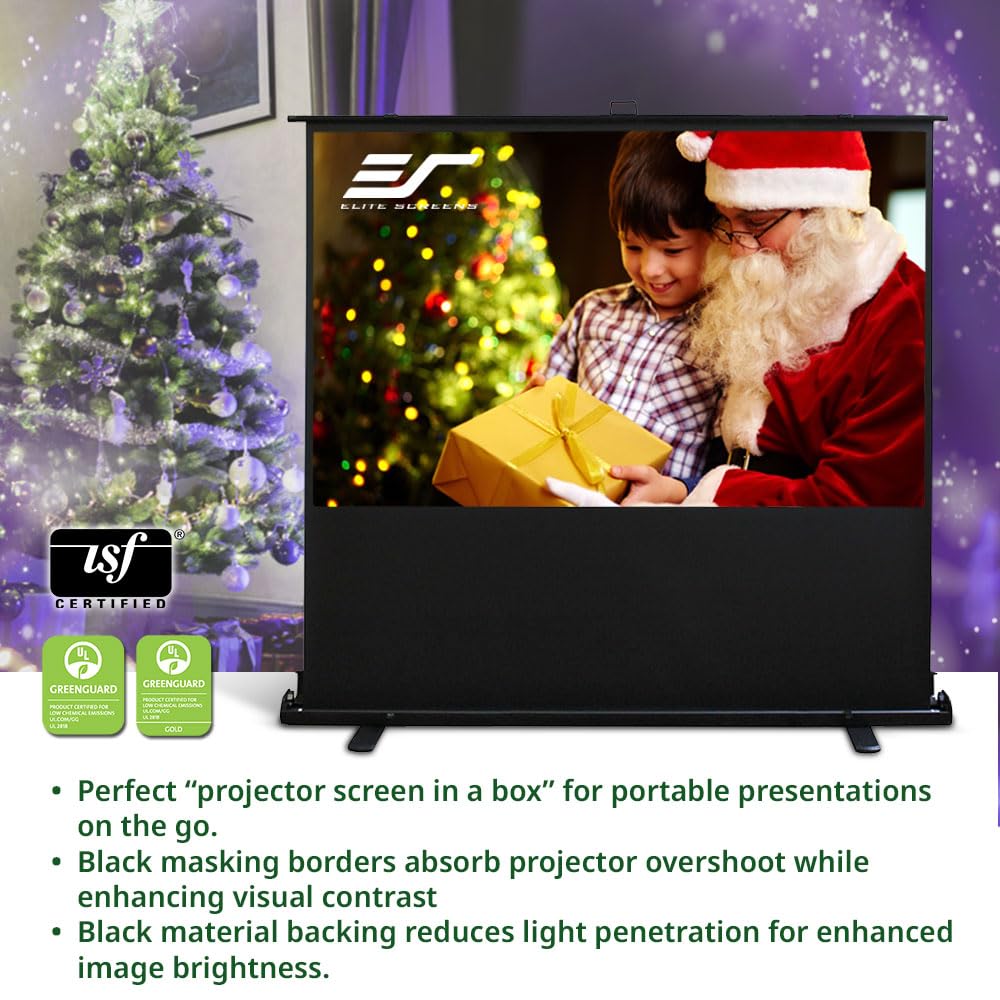 Elite Screens ezCinema 2 Projector Screen, Aluminum, Black | 84-inch 16:9, Manual Floor Pull Up Scissor Backed Portable Home Office Classroom Front Projection + Carrying Bag |2-Year Warranty, F84XWH2