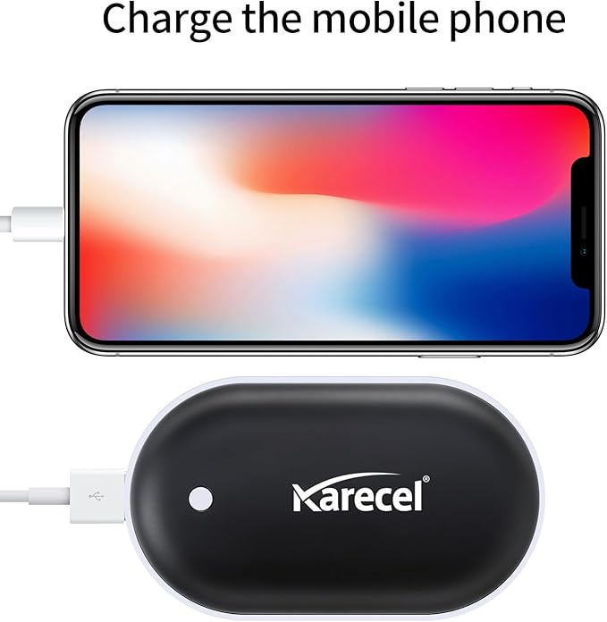 Karecel Rechargeable Hand Warmers 2 Pack, 10,400mAh Double Sided Heat Electric Hand Warmers Power Bank, Portable Pocket USB Heated Handwarmers, 4-inch Full-Surface Heat & Quick Charge, Men Tech Gifts