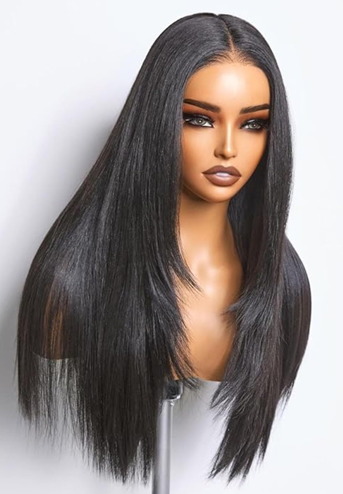 Emistar Natural Black Lace Front Wigs Synthetic Wear and Go Glueless Wig, Pre Plucked Pre Cut Wigs for Beginners Layered Straigh