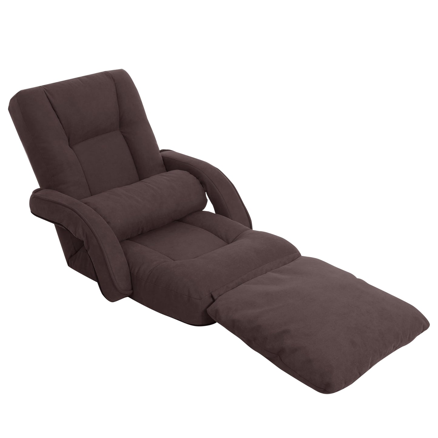 DeeLyan Foldable Lazy Sofa Bed 14-Position Adjustable Comfy Floor Chair Chaise Lounge with Armrests and Pillow with Gaming Recliner for Adults Kids with Foot Rest Futon Sofa (Brown)