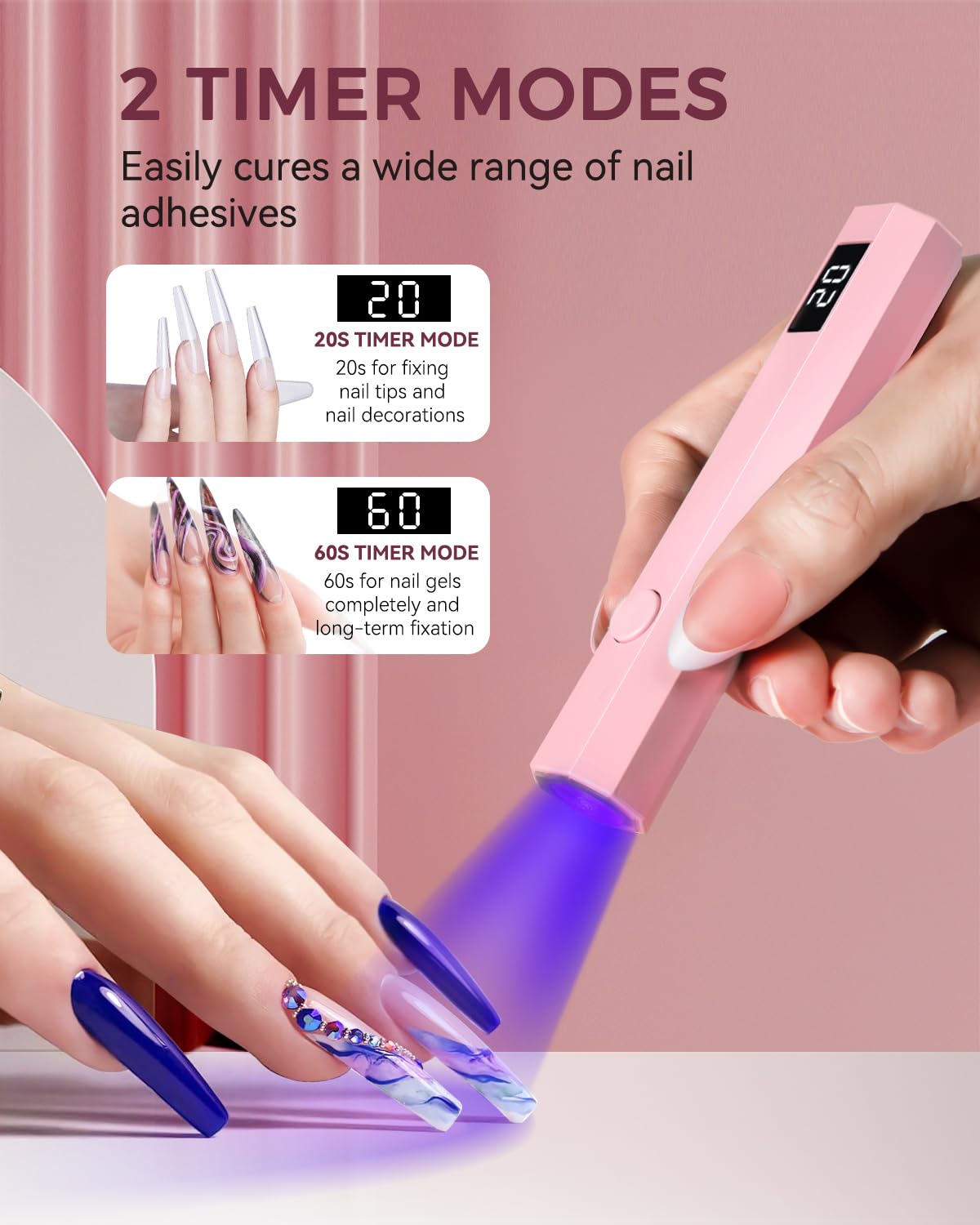 mlogiroa UV Nail Light Handheld UV Light for Nails 3W Portable Led Lamp with 2 Timer Settings 20/60s for Gel Polish Home DIY Sal