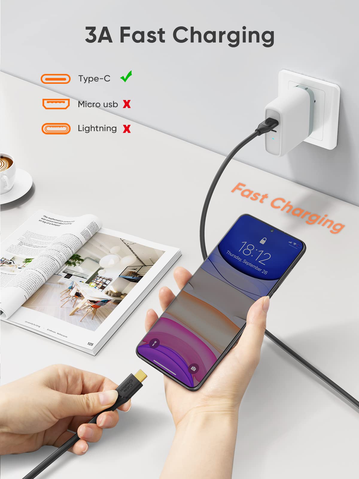 Cablecreation Usb C Data Cable 1.6Ft, Usb-A 3.2 Gen2 10Gbps, 3A Fast Charging, Support Android Auto & Carplay, Type-C External S