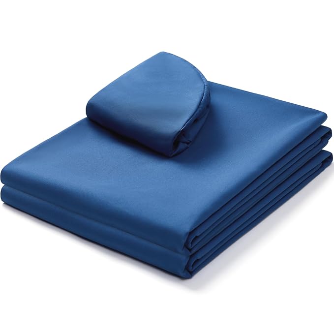 Comfyanno Massage Table Sheets Sets, 3 Pcs Professional Microfiber Massage Bed Cover Sheets, Soft, Light-Weight, Stain & Wrinkle Resistant, Includes Flat & Fitted Sheet, Face Cradle Cover - Dark Blue