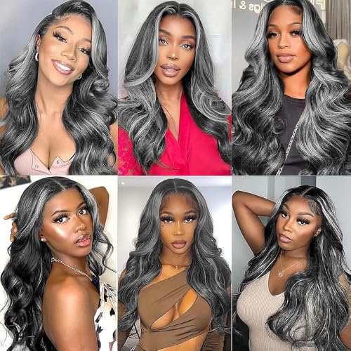 Grey Human Hair Bundles 30 32 34 Inch Body Wave Bundles Human Hair Unprocessed Native Virgin Hair 100/PC 3 Extensions P1B/Grey Color Highlight Dyeing Wet and Wavy Human Hair Extensions for Women