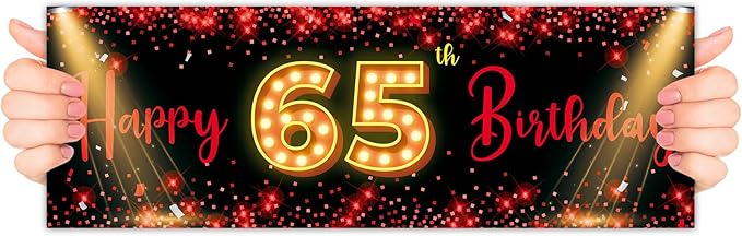 Red Happy 65 Birthday Party Photo Booth Props,Cheers to 65 Years Old Handheld Portable Backdrop Banner,Red and Black 65th ...