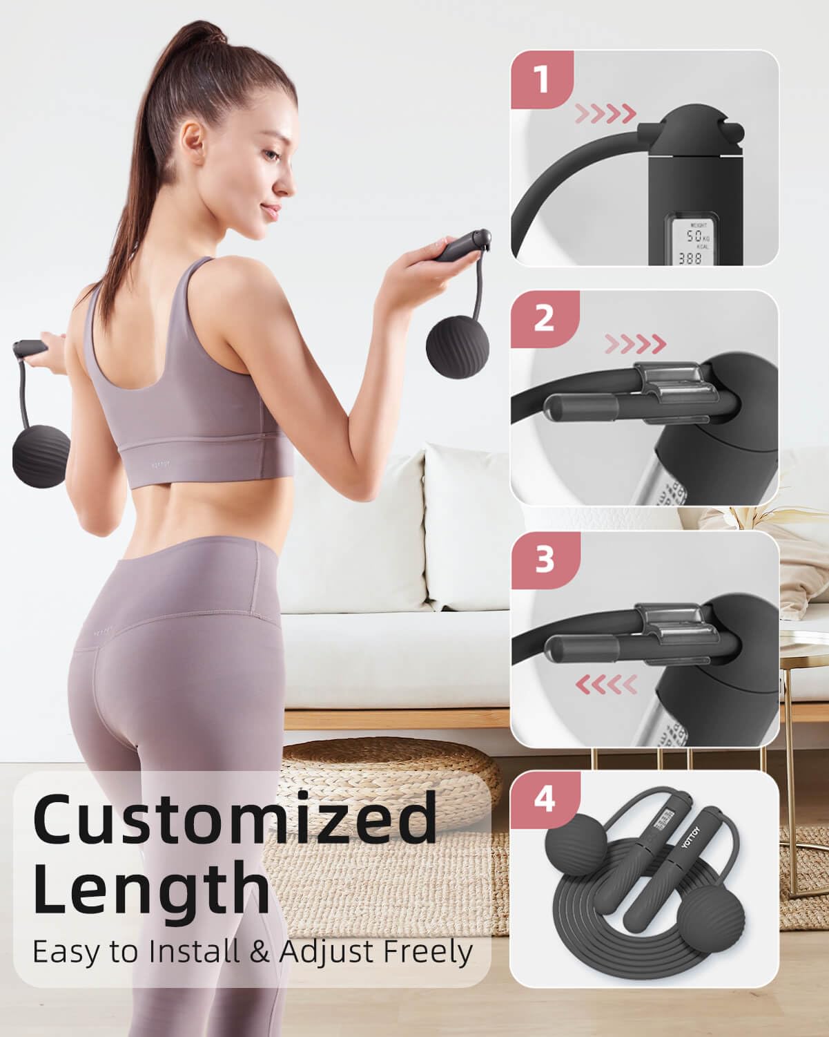 YOTTOY Cordless Jump Rope with Counter - Ropeless Rope 2 In 1 with Large Cordless Ball-Weighted Jump Rope for Women with LCD Display (Black)