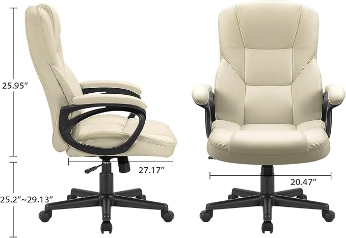 Furmax Office Executive Chair High Back Adjustable Managerial Home Desk Chair,Swivel Computer PU Leather Chair with Lumbar Support (Khaki)