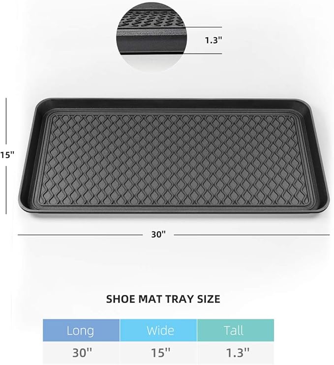 Finorder Multi-Purpose Boot Trays, Set of 2 Black All Weather Heavy Duty Shoe Trays, Pet Feeding Mat, Use for Indoor and Outdoor, 30" x 15" x 1.2"