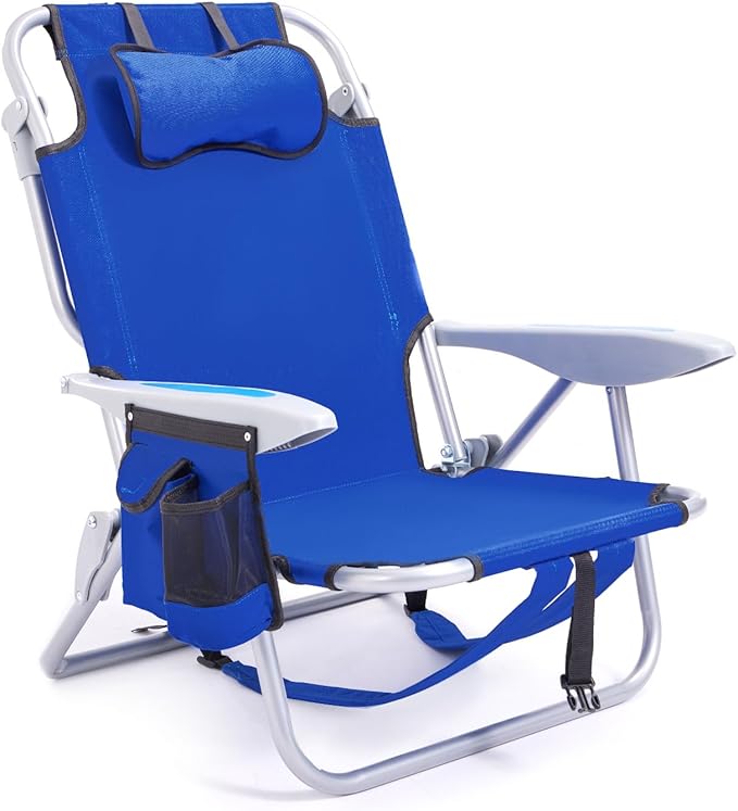 Canpsky Portable Beach Chair for Adults, Outdoor Camping Chair Lay Flat Folding Backpack Beach Reclining Chair with 5 Posi...