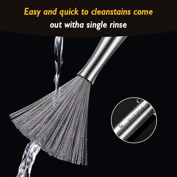 Stainless Steel Dish Brush with Handle, Metal Steel Wool Scrubber for Cast lron, Cookware, Pot(2 PCS)