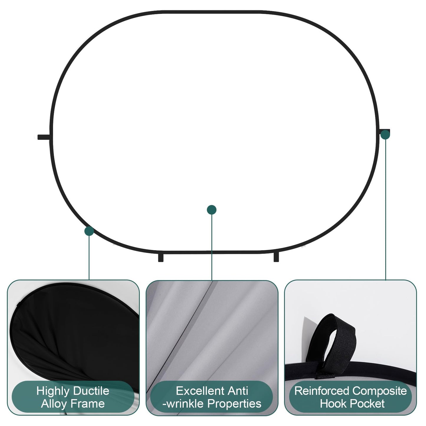 Kate 5x6.5ft(1.5x2m) Collapsible Backdrops White Black Twist Flex Pop up Folding Self Tape Backdrop for Photoshoot, Headshots Photo, Video Calls