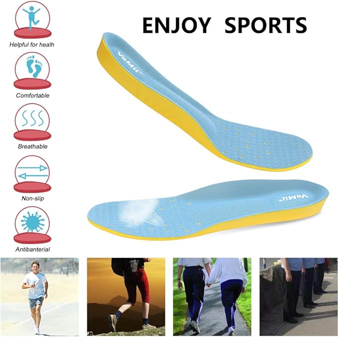 Shoe Insoles for Women Men and Kids, Memory Foam Insoles, Comfortable Sports Shoe Inserts for Shock Absorption and Relieve Foot Pain, Plantar Fasciitis Arch Support Insoles, M(Men 6-9/ Women 7-11)