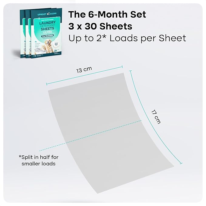 Uproot Clean Laundry Sheets Ultra - 90 Pack - Fresh Scent: Extra-Large Enzyme-Powered Laundry Detergent Sheets Made in USA - Eliminate Clinging Fur, Pet Odors, & Messy Residue - Up to 180 Loads