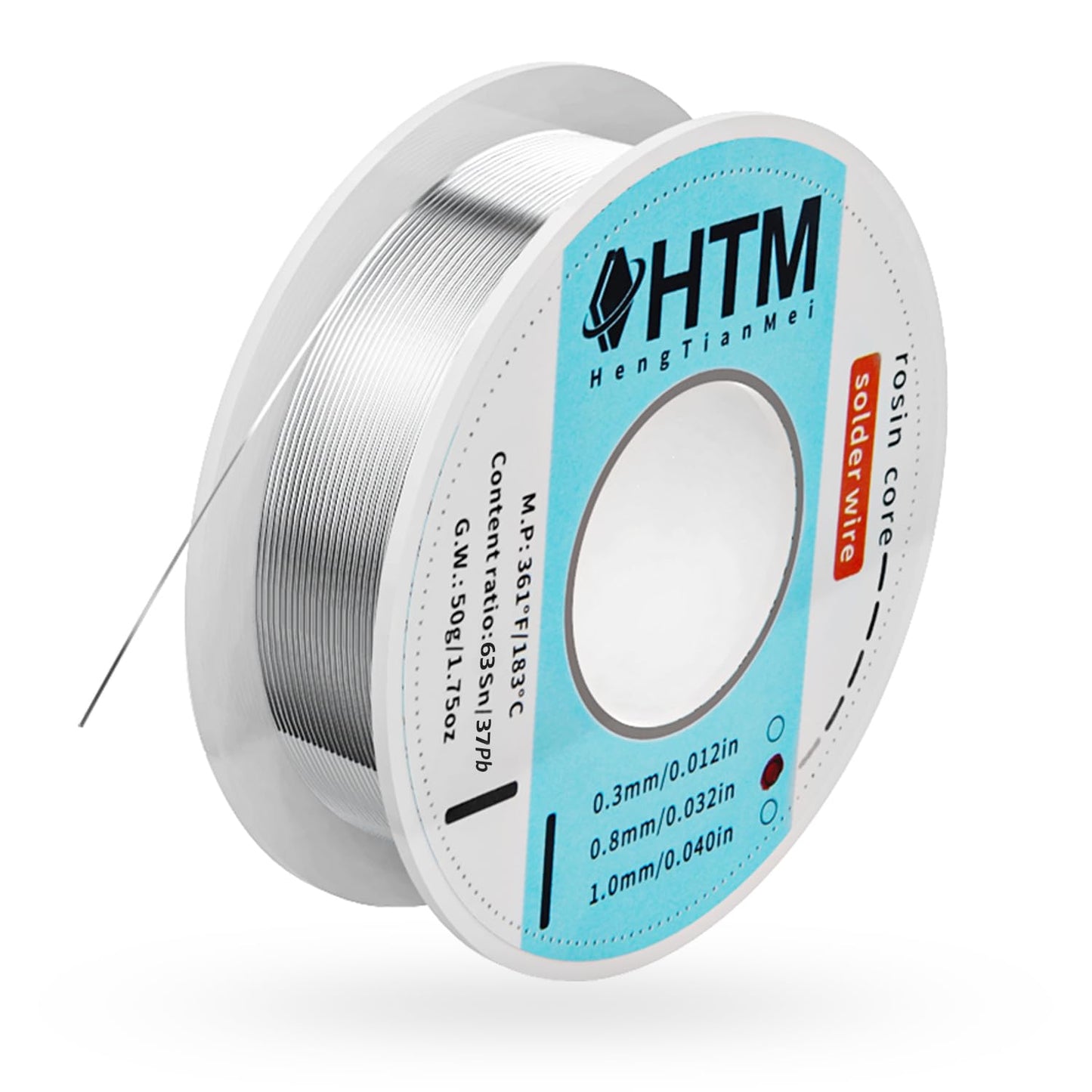 HengTianMei Tin Lead 63/37 Rosin Core Low Temp Solder Wire For Electronics Components And DIY repair(0.8mm/50g)