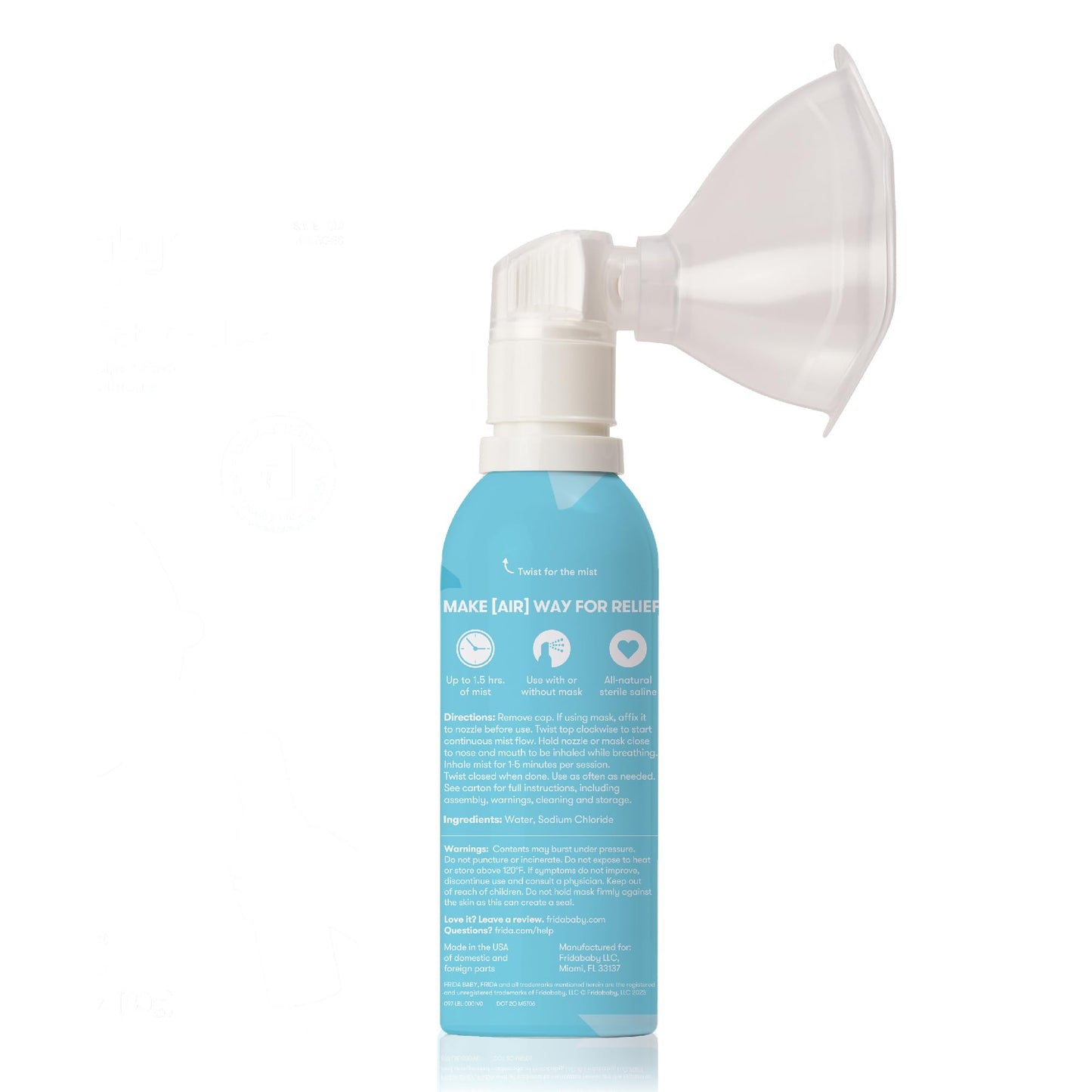 Frida Baby NoseFrida Saline Mist Nasal Inhaler, Decongestant Spray for Congestion & Allergy Relief for Babies + Kids, Nasal Saline Spray, Soothes Stuffy Nose & Sore Throat, Includes Mask