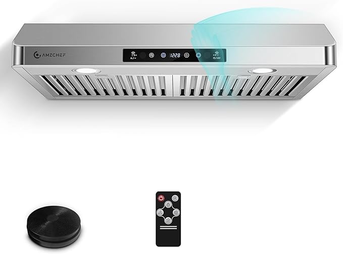 AMZCHEF Under Cabinet Range Hood 30 Inch, 750CFM Stainless Steel Kitchen Stove Vent Hood 3 Speed Exhaust Fan Touch/Remote/...