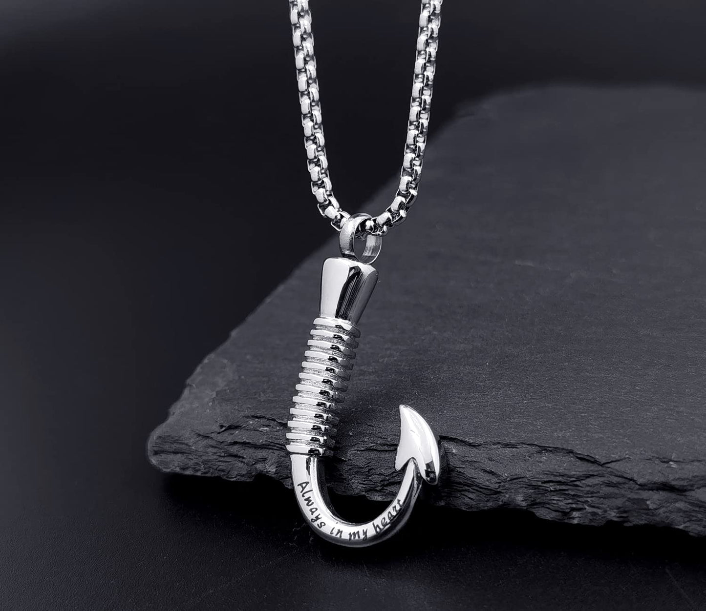 YOUFENG Fishing Hook Urn Necklace for Ashes Stainless Steel Cremation Jewelry Always in My Heart Ashes Necklaces Memorial Keepsa