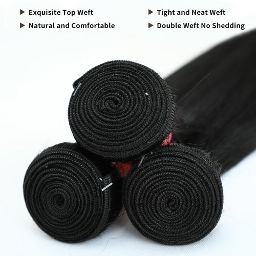 16 18 20 Inch Human Hair Bundles 12A Straight Bundles Human Hair 100% Unprocessed Brazilian Virgin Hair for Women Quick Weave Hair 3 Bundle Deals Hair Extensions Natural Black