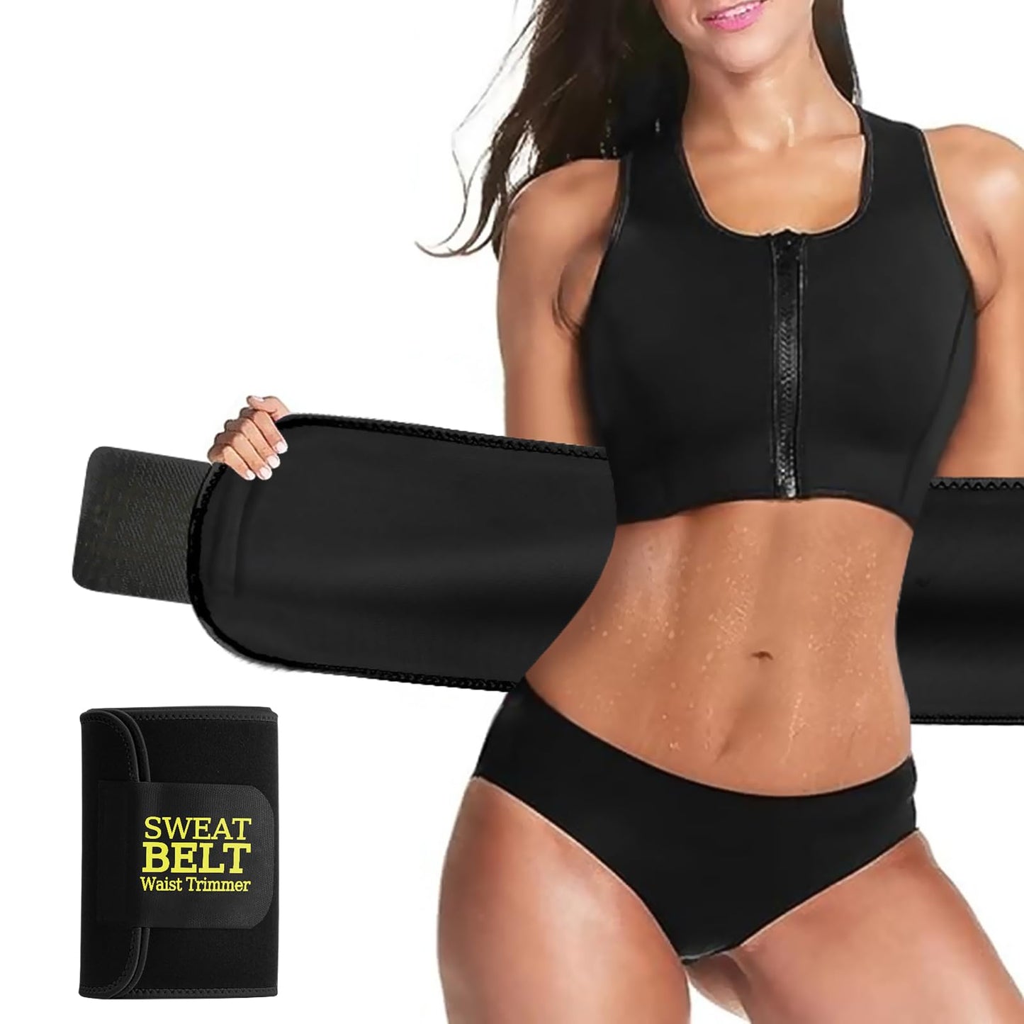 AMZBOSS Waist Trainer for Women Lower Belly Fat, Waist Sweat Band for Women, Belly Band Sweat Belt, Stomach Wrap, Faja Body Shaper (BLACK, Medium)