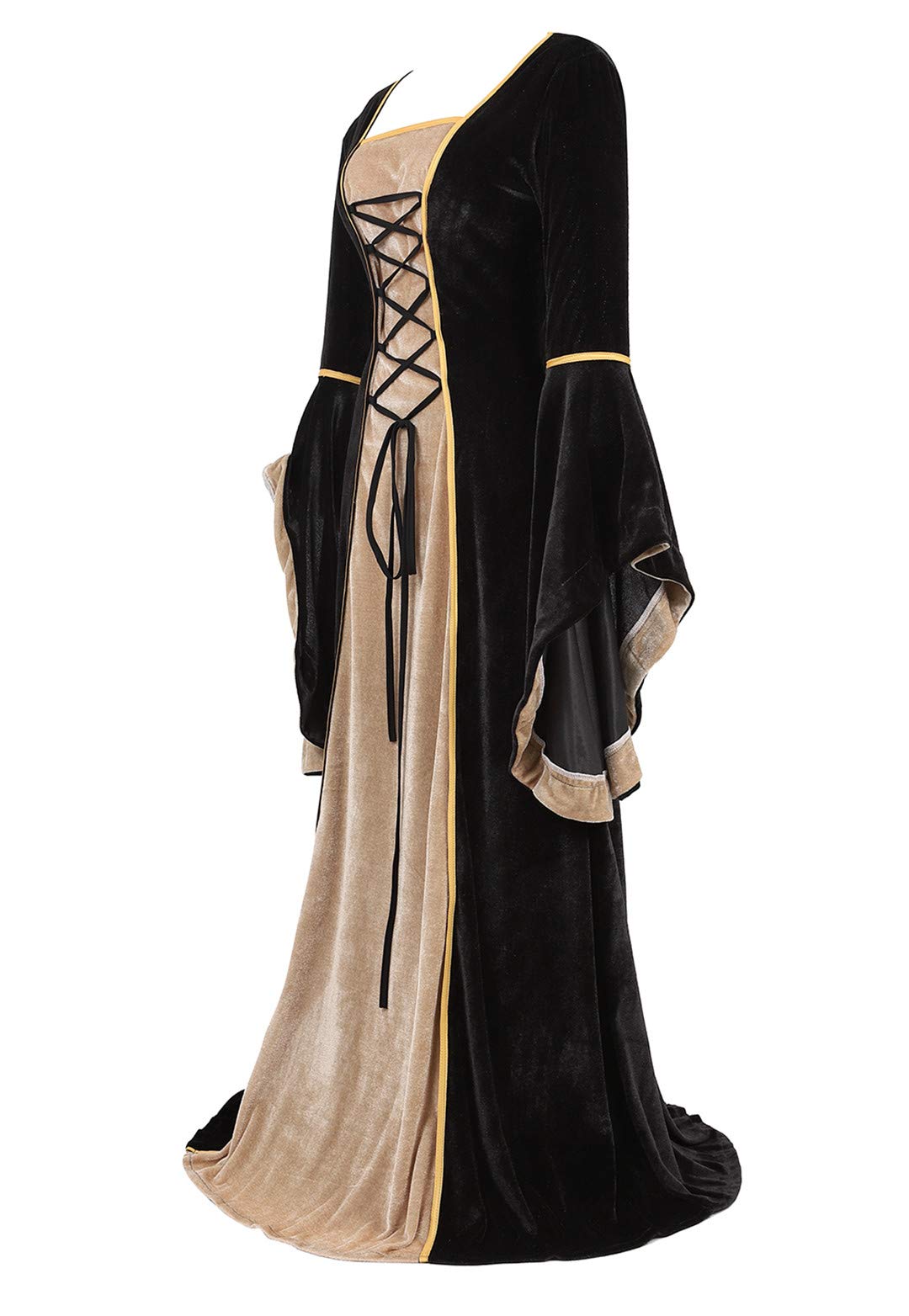 Kranchungel Womens Renaissance Medieval Dress Costume Irish Lace up Over Long Dress Retro Gown Cosplay Black X-Large