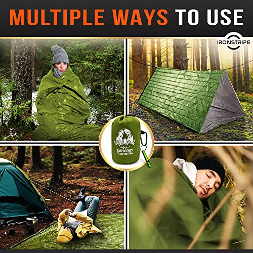 Ironstripe Bivy Sack XL Waterproof Survival Sleeping Bag with Emergency Whistle, Built-in Hood & Thermal Mylar - Tear & Pu...