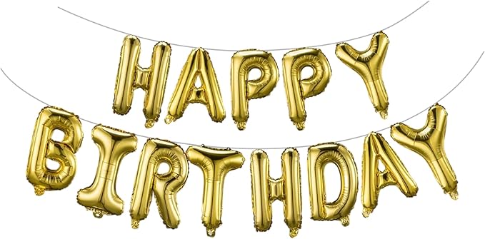 Gold Happy Birthday Balloons Banner 16 Inch Mylar Foil Letters, Inflatable Party Decor and Birthday Decorations for Women,...
