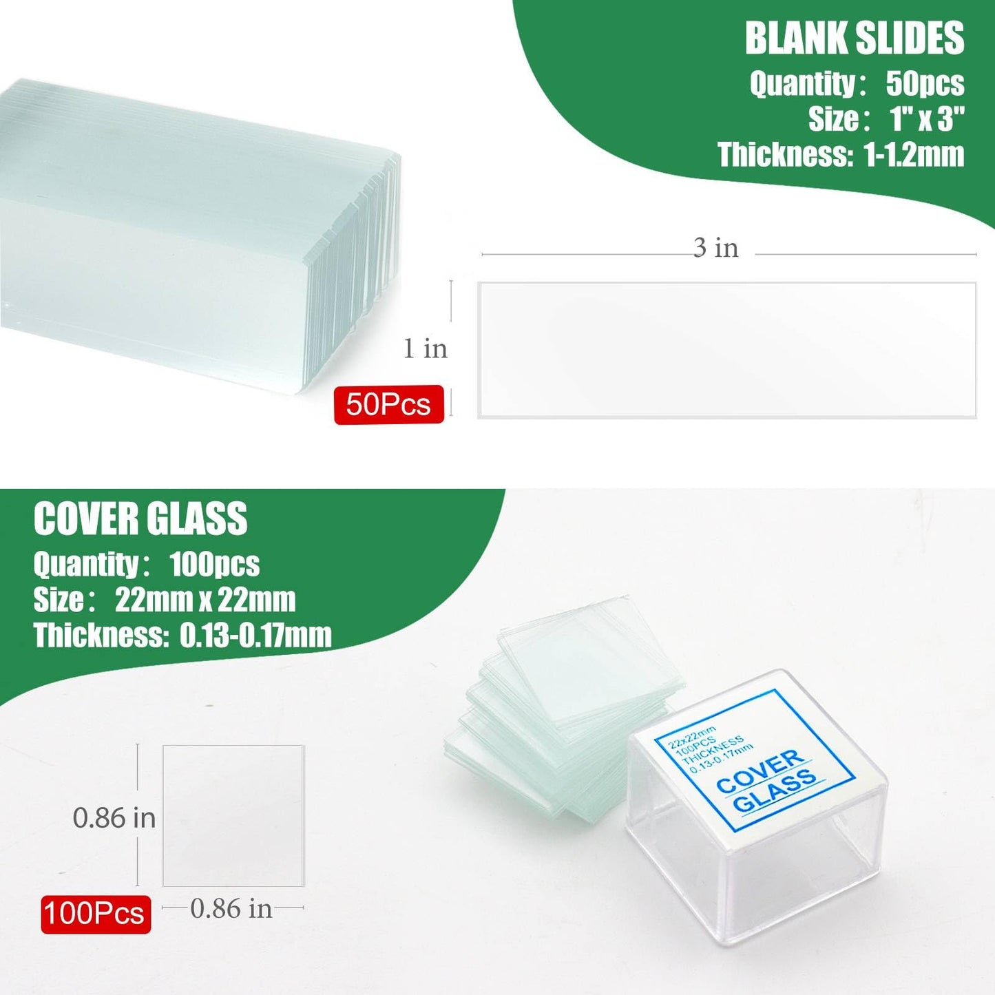 ZEEGOO Microscope Slides, Pre-Cleaned Ultra-Clear Blank Microscope Slides and Covers – 50 Slides, 100 Coverslips, 45° Ground Edged Optical Glass Slides for Microscope, Perfect for Classroom & Lab Use