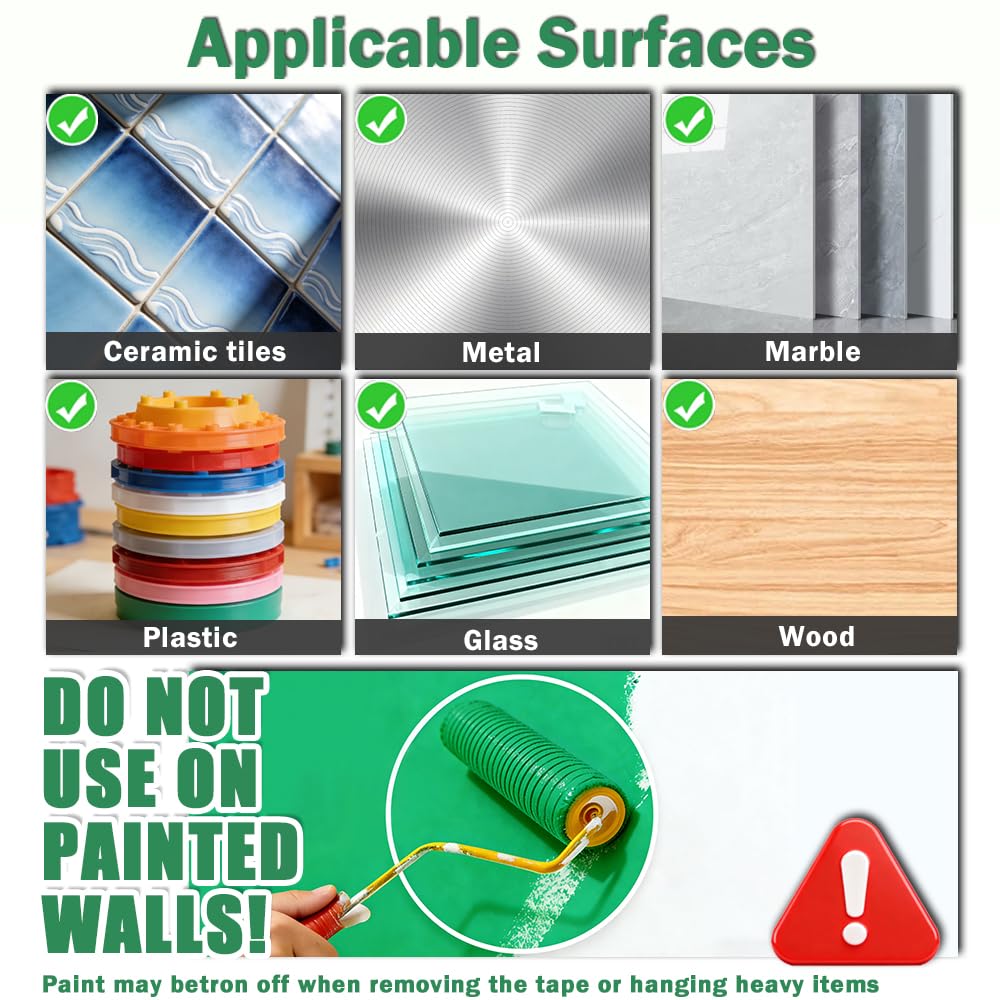 3 Rolls Double Sided Tape Heavy Duty - Total 30FT, Extra Strong Nano Tape Adhesive Strips Filament Tape, Clear Mounting Tape Removable Two Sided Adhesive Tape for Walls, Posters, Rug, Picture Hanging