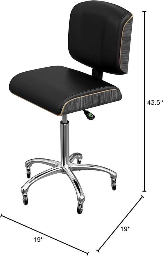Spa Numa Bentley Beauty Esthetician Nail Salon Stool Rolling Chair with Adjustable Backrest, Flat Square Seat, Metal Bar, Vegan Leather Upholstery for Beauty Exam Office and Home - 1071 (Black)