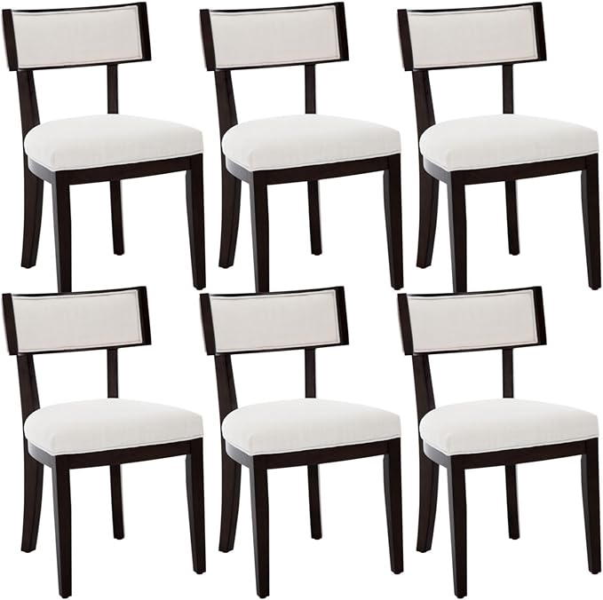 DM Furniture Farmhouse Dining Chairs Set of 6 Upholstered Linen Fabric Dining Room Chairs Mid Century Modern Kitchen Chairs Solid Wood Dinner Chair with Curved Wing Back for Dining/Living Room