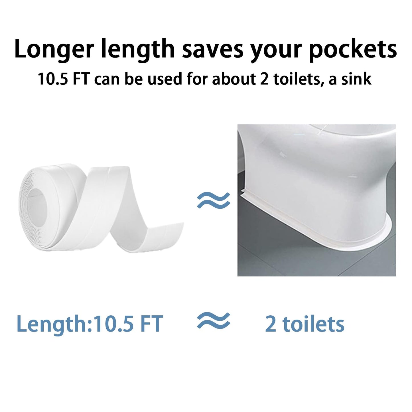 Caulk Tape Self Adhesive, 1 Rolls Waterproof Caulk Strip, Toilet Sealer Around Toilet Base, Traditional Caulking Replacement, Caulking Tape for Bathroom, Bathtub, Floor Wall Edge Protector (1)