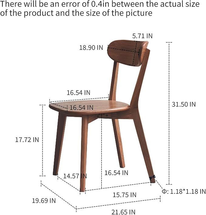 Hymus 100% Solid Oak Wood Dining Room Chairs - Practical Kitchen Chairs for Dining Room, Kitchen, Living Room (1, Walnut)