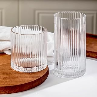 Lumkit Ribbed Drinking Glasses 8pcs, 12oz and 10oz Glassware, Tumbler Glasses Cup Set for Wedding, Party, Christmas Gift, ...