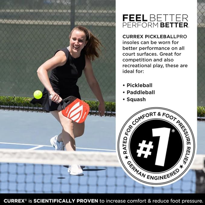 CURREX PICKLEBALLPRO Insoles for Pickleball Shoes – Arch Support Inserts w/Super Grip Surface & Premium Heel Cushioning, Helps Improve Foot Stability – for Men & Women– Medium Arch, Medium