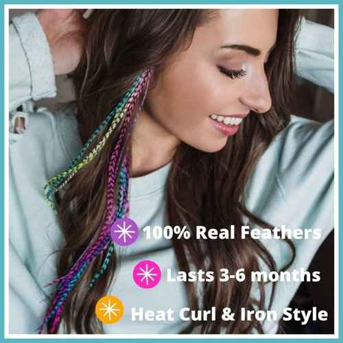 Feather Hair Extensions Bundle of 40 hair feathers in turquoise, pink, purple, and natural colors plus loop tool and beads Brand: Feather Lily
