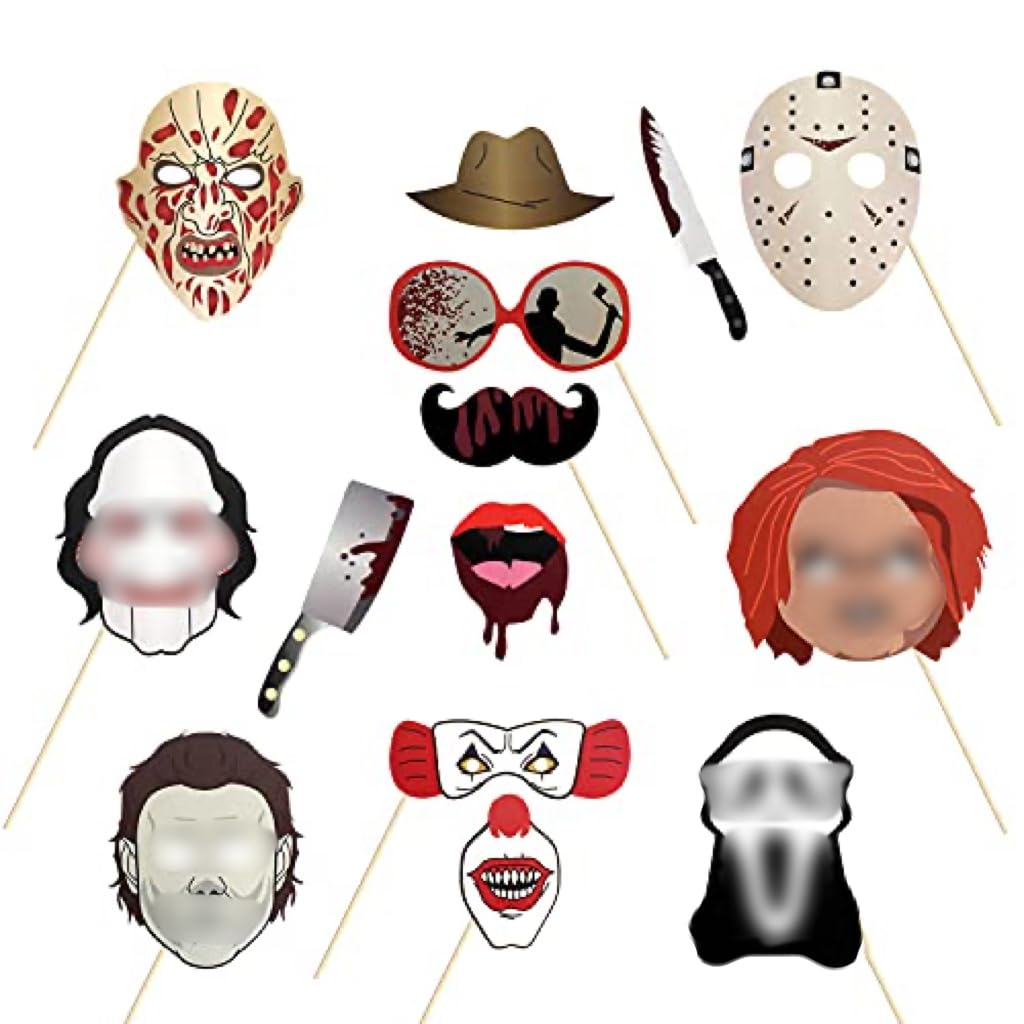 LHCING 22 Pcs Halloween Photo Booth Props Sign Kit - Spooky Skull Mask Death Day Fiesta Décor - Autumn Fall Friday 13th Halloween Selfie Dress-up Props Decoration.